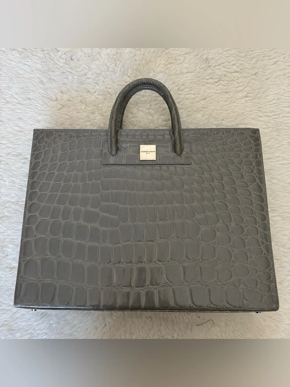 Giorgio Fedon 1919 Gray Croc-Embossed Business Large Satchel/Tote Bag